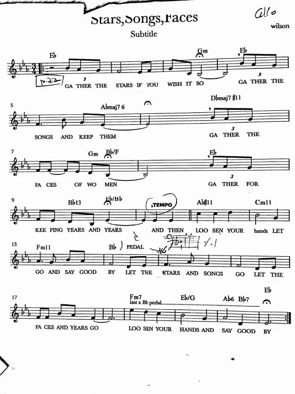 Stars, Songs, Faces lead sheet